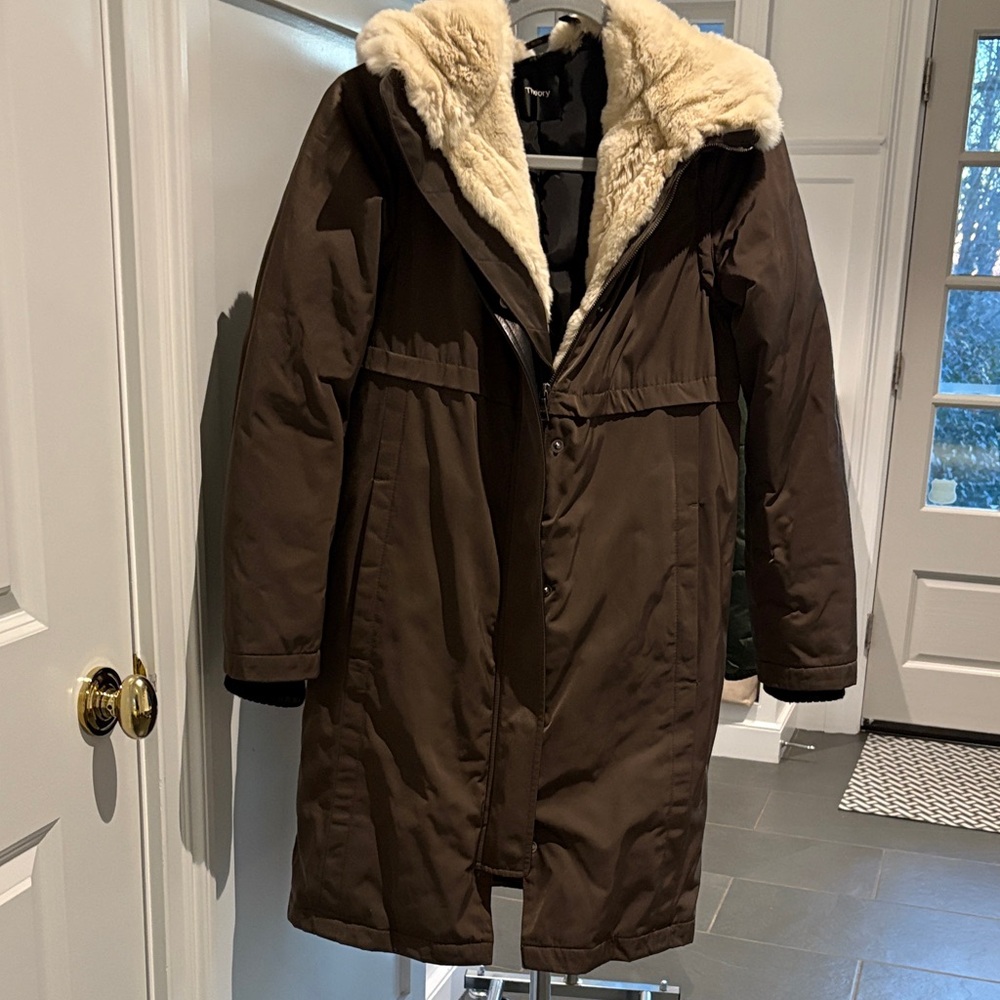 Theory Coat with Cream Fur Lining